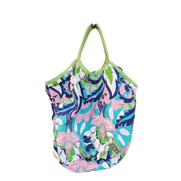 Floral Print Canvas Tote Bag With Green Handles & Inner Zip Pocket McBeth Collec - Picture 3 of 4